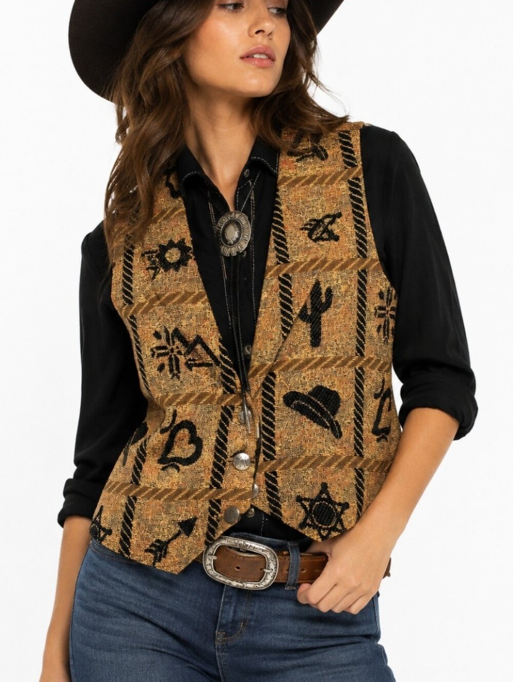 Deborah Murray Vintage Novelty Western Cowgirl Vest Size Small Tapestry Equestry